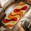 Tapis de couloir de cuisine moderne et abstrait, motif de vagues rétro rouge-orange et jaune, long tapis antidérapant pour la cuisine, le couloir, la salle de lavage et le vestibule