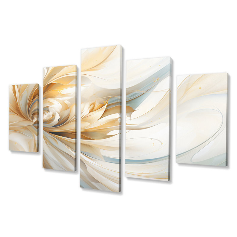 Fractale fleur blanche sensible V - décoration murale fractales - 5 panneaux