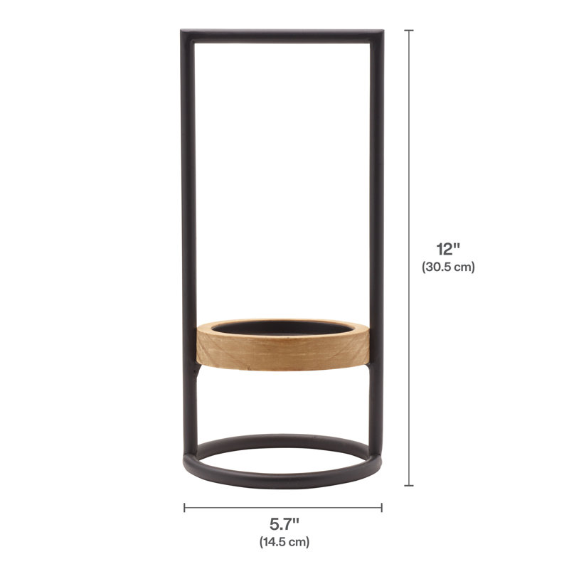 Black Metal and Natural Wood Tabletop Tealight Candle Holder