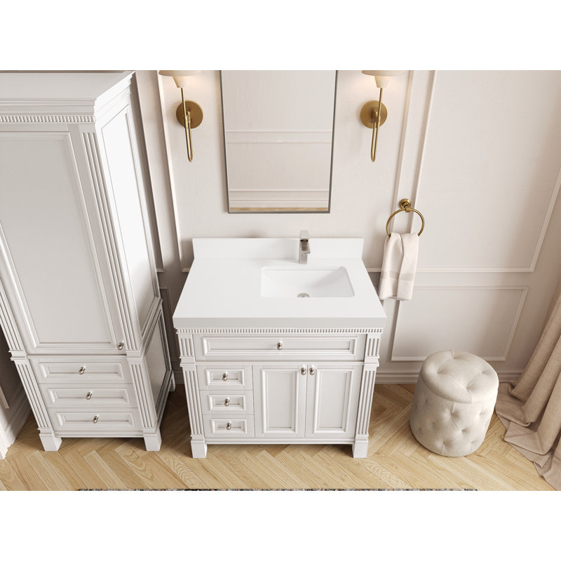 Paris White Freestanding Bathroom Vanity with Quartz Top