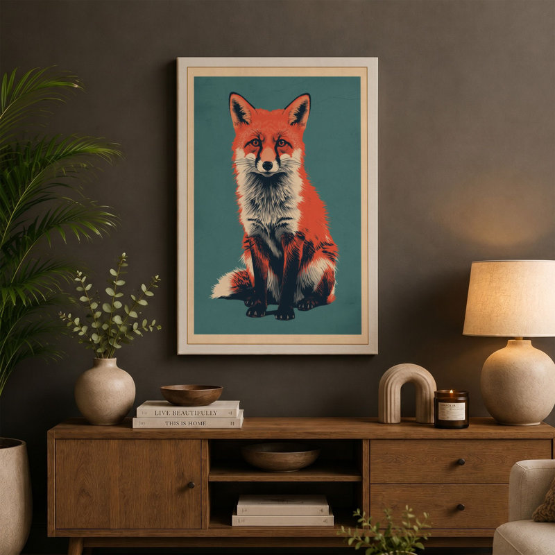 Alert Fox Portrait Modern - Wrapped Canvas, 24x16 - 61.0 x 40.6 cm, Ochre Border