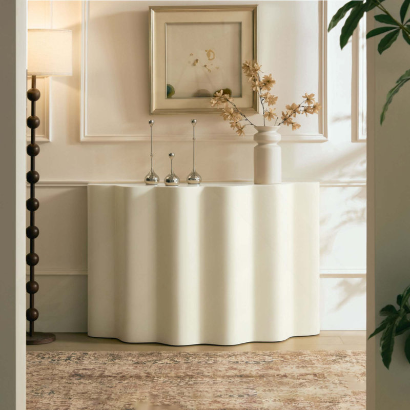 Table d'entrée en fibre de verre pour le salon, console étroite, table de canapé à conception ondulée moderne pour le couloir, entrée, aucun assemblage requis