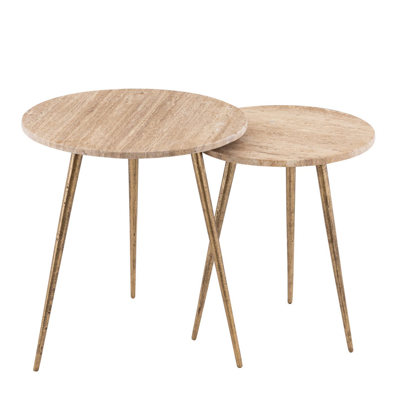 Ensemble de 2 tables d'appoint en marbre avec pieds en aluminium, Gold