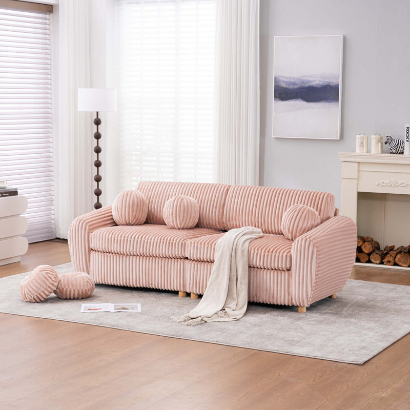 Myroslava Upholstered Loveseat Sofa with Pillows, Pink Corduroy