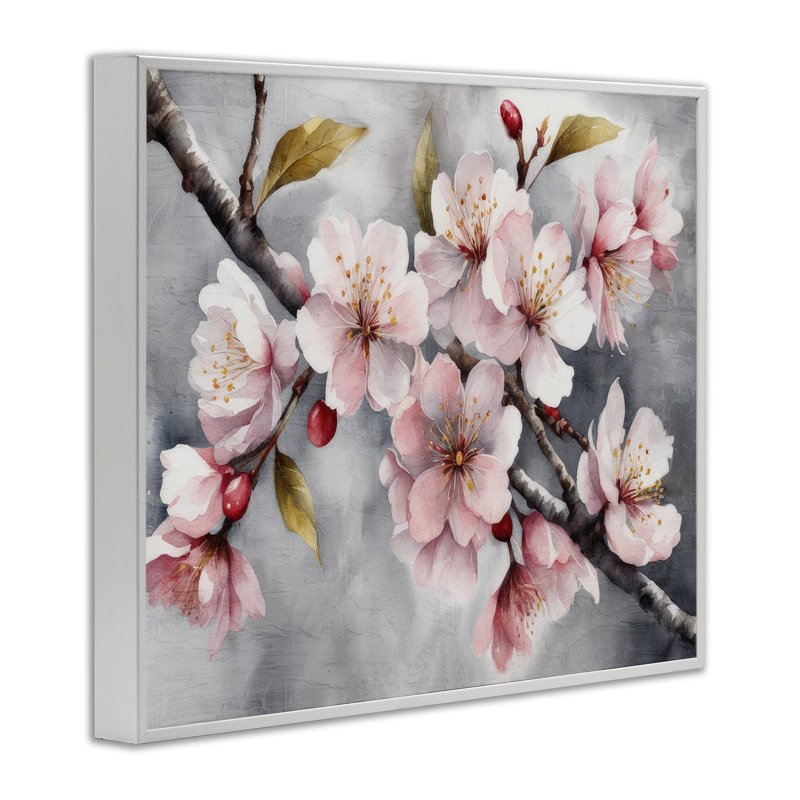 «Blossoms On Grey Art» par Kim Allen bg-214, Estampe numérique encadrée blanc bord de mer, H 11 po x l 14 po