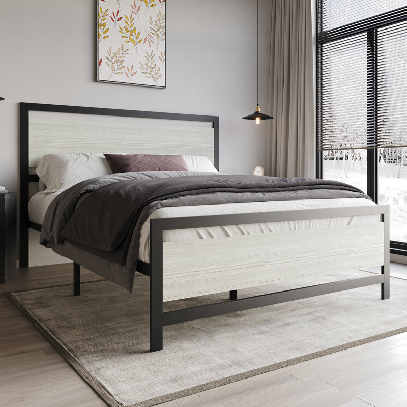 Vicent Metal Platform Bed, Light Gray, Full