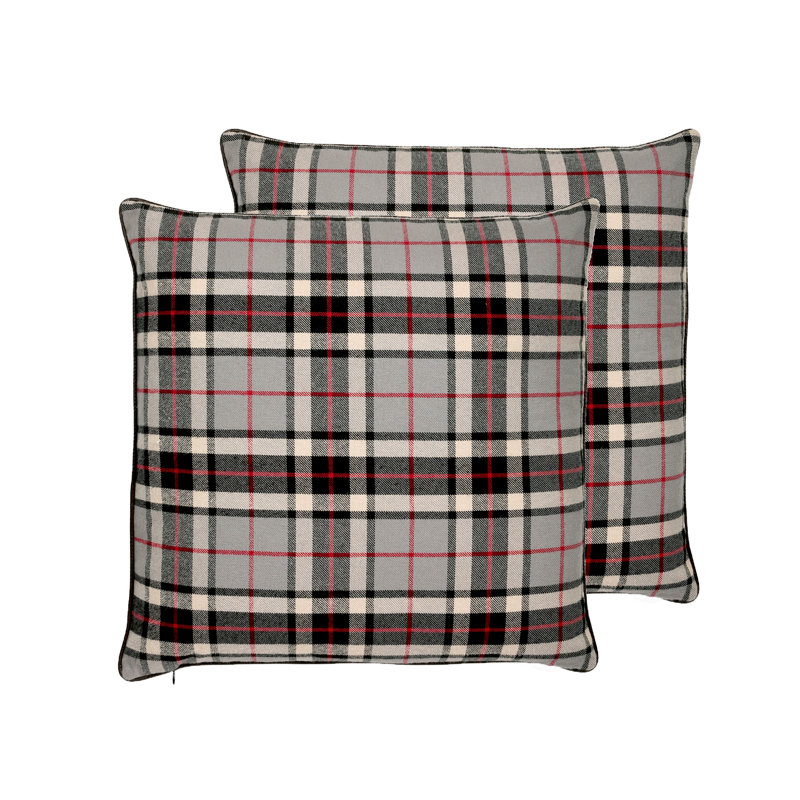 Housse de coussin en tartan Edinburgh seulement - ensemble de 2, Gris clair / noir / rouge