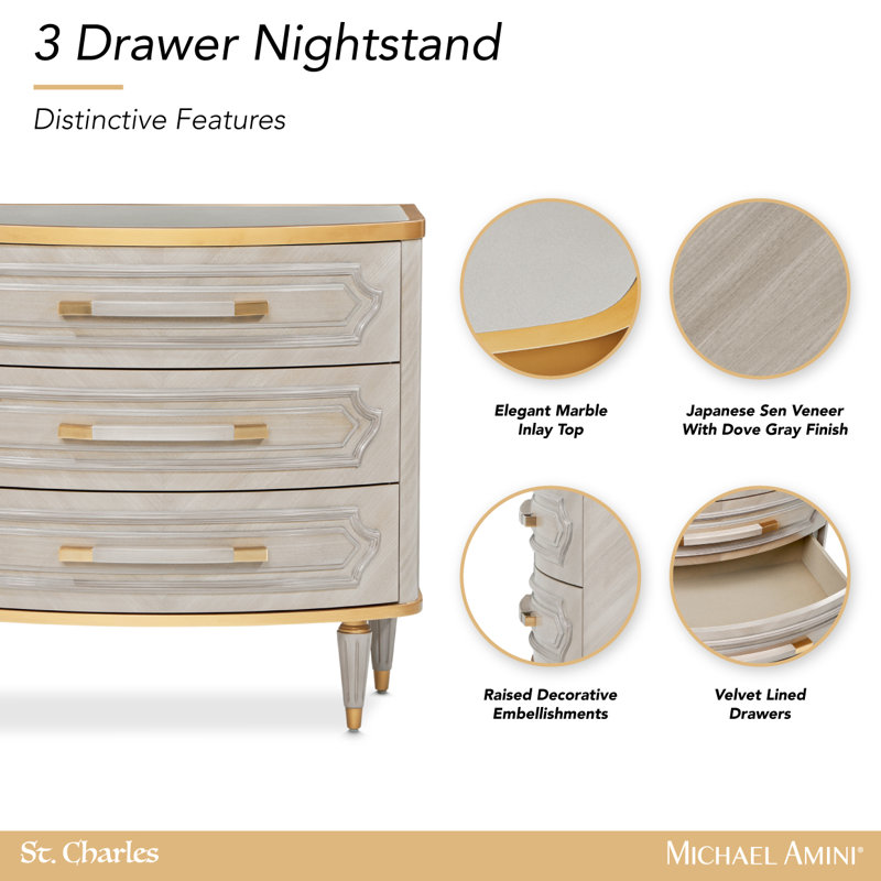St. Charles 3-Drawer Nightstand - Dove Gray