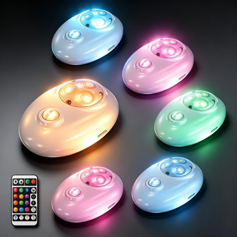 Rechargeable Wireless RGB Night Light, Magnetic Stick-On Under Cabinet Lights with Remote, 8 Color Changing Portable LED Night Lamp