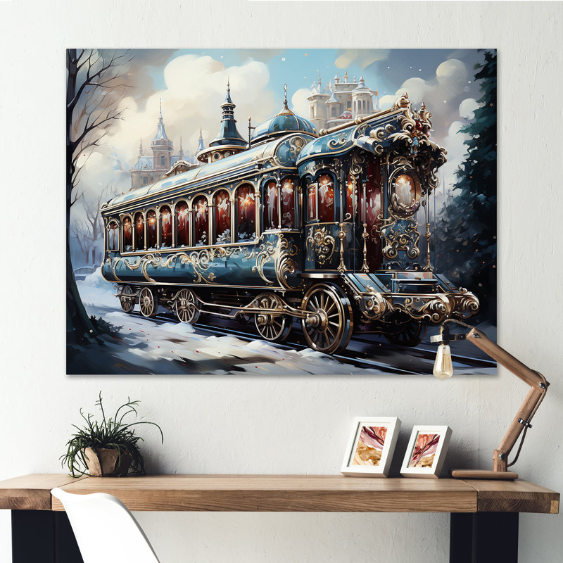 Voyage en train de Noël I - train, art mural, Toile tendue, H 12 po x l 20 po x P 1 po