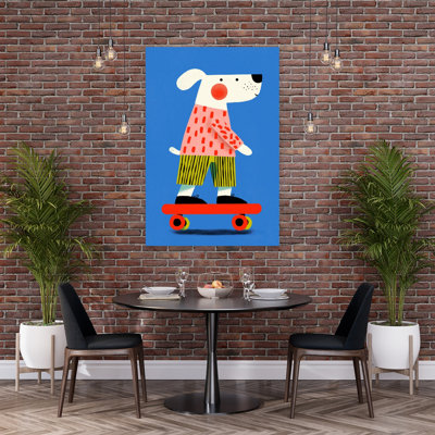 Skating Dog Modern Playful Dog Wall Art Print 1 Piece Wrapped Canvas Wall Art