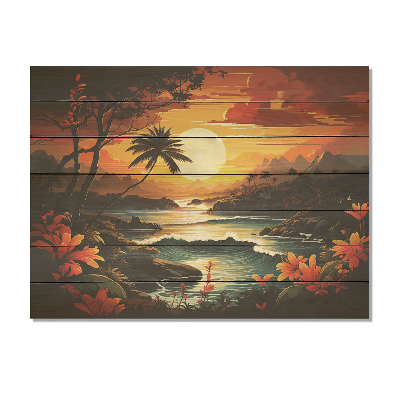 «Vintage Tropical Coastline Paradise I - Tropical côtier sur bois», H 34 po x l 44 po