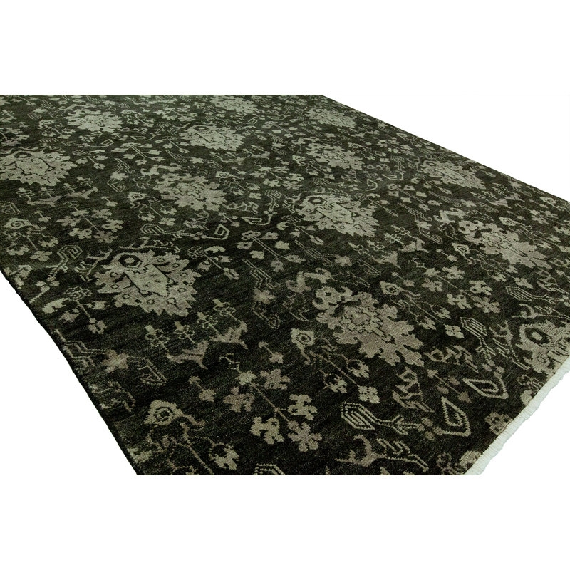 Donahue Wool Floral Area Rug in Dark Green, Rectangle 6' x 9'