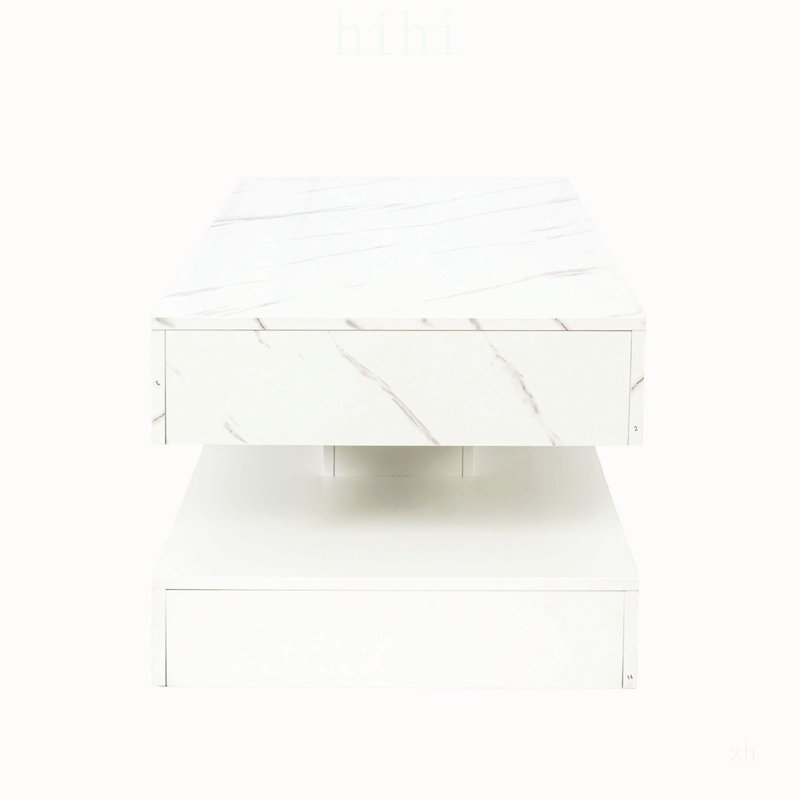 Table basse extensible, table basse en bois réglable en longueur avec 2 tiroirs de rangement pour le salon, grande table centrale rectangulaire longue