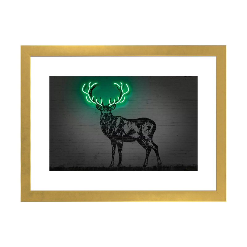 " Deer " by Octavian Mielu, Gold Paper, White, 16" H x 24" W x 1" D
