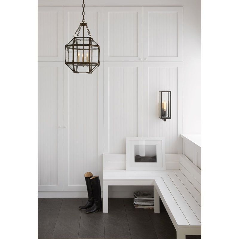 Suzanne Kasler Morris Small Lantern, 26" H x 18.5" W x 18.5" D, Tan, Nickel/Clear