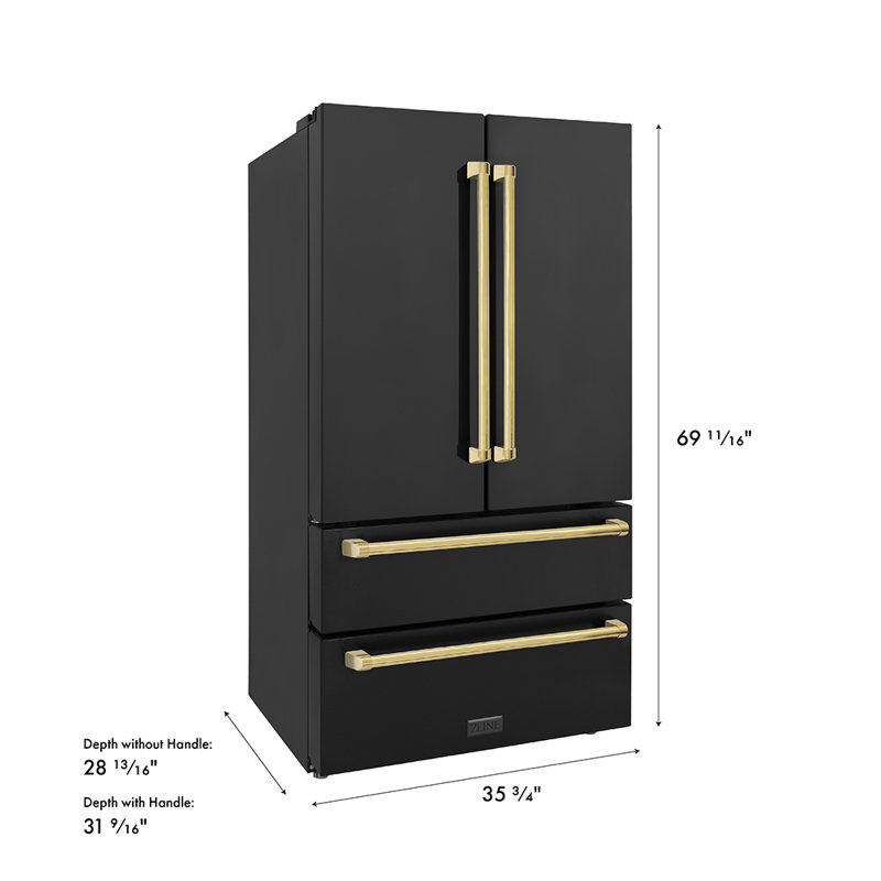ZLINE 36" Autograph Edition 21.6 cu. ft Freestanding French Door Refrigerator with Water and Ice Dispenser, Gold