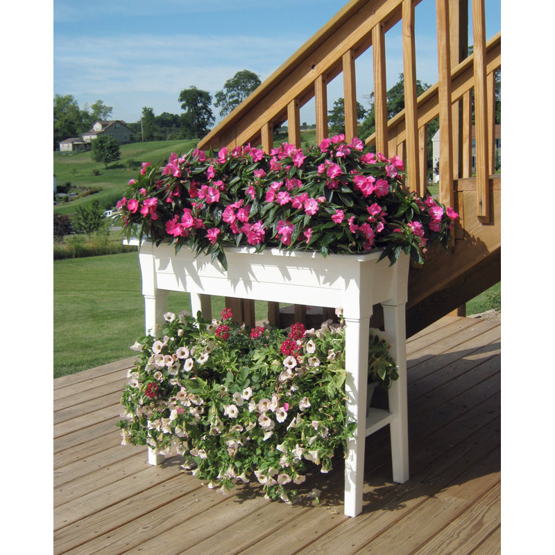 Keter Deluxe Raised Garden Planter with Drainage Plug Ideal for Growing Fresh Flowers and Herbs, White