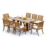 8 Seats 9 Pcs Grade-A Teak Wood Dining Set: Warwick Console Folding Rectangle Table And 8 Arbor Stacking Chairs (2 Arm & 6 Armless Chairs) #11AB1502