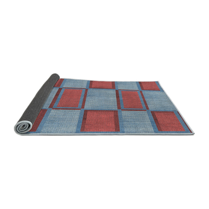 Tapis gris/rouge à motifs, Rond 5 pi