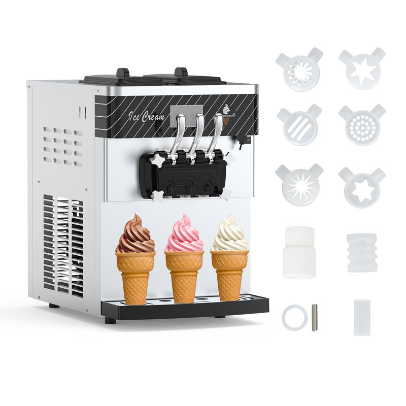 2450W Machine à crème glacée pour comptoir 3 options de saveur avec affichage numérique de 1,6 gallon de 5 à 7,9 gallons par heure avec pré-refroidissement standard américain
