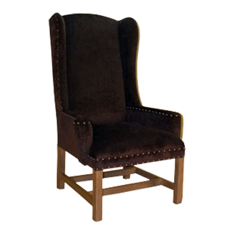 Fauteuil à oreilles large de 31,5 po Feron, Polyester brun, Bois brun