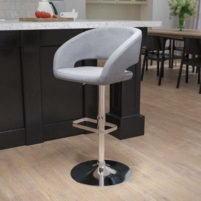 Contemporary Vinyl Adjustable Height Barstool with Rounded Mid-Back