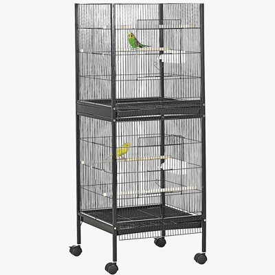 Grande cage à oiseaux PawHut d'une largeur de 1,7 pi pour envergure, volière d'oiseaux d'intérieur avec conception à portes multiples, convient pour un canari, pinson, conure, 55 po, bleu clair