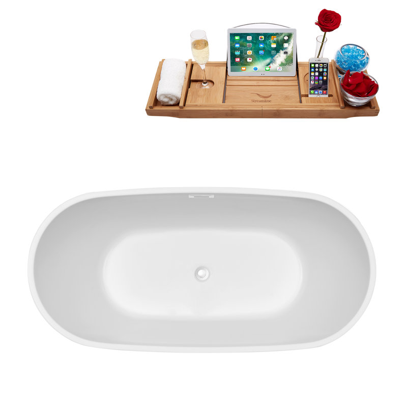 1501.1mm x 718.8mm Freestanding Soaking Acrylic Bathtub, Glossy White