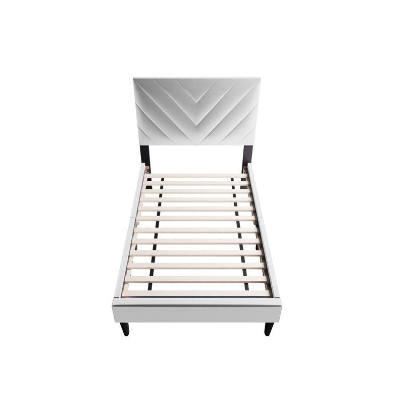 Grey Velvet Twin Size Bed - Adjustable Up To 3", 12 Strong Support, No Box Spring, Bedroom Modern Upholstery, Stable Headboard, Spring
