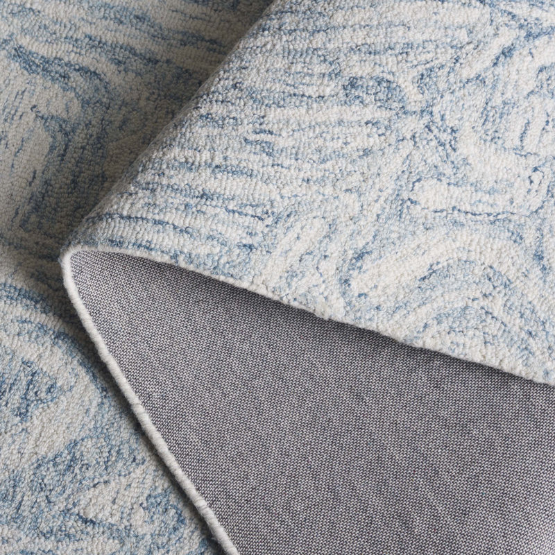 Tapis ivoire / bleu clair en laine / coton touffeté à la main Moumna, Rectangle 5 pi x 8 pi
