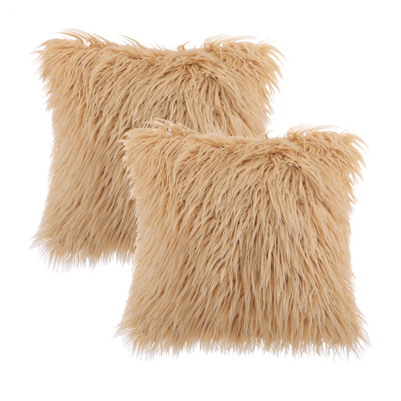 Faux Fur Square Throw Pillow Cover & Insert, Square 22", Off White, Pillow Cover & Insert