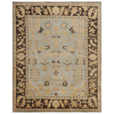 Oushak Hand-Knotted Wool Light Blue/Brown Area Rug