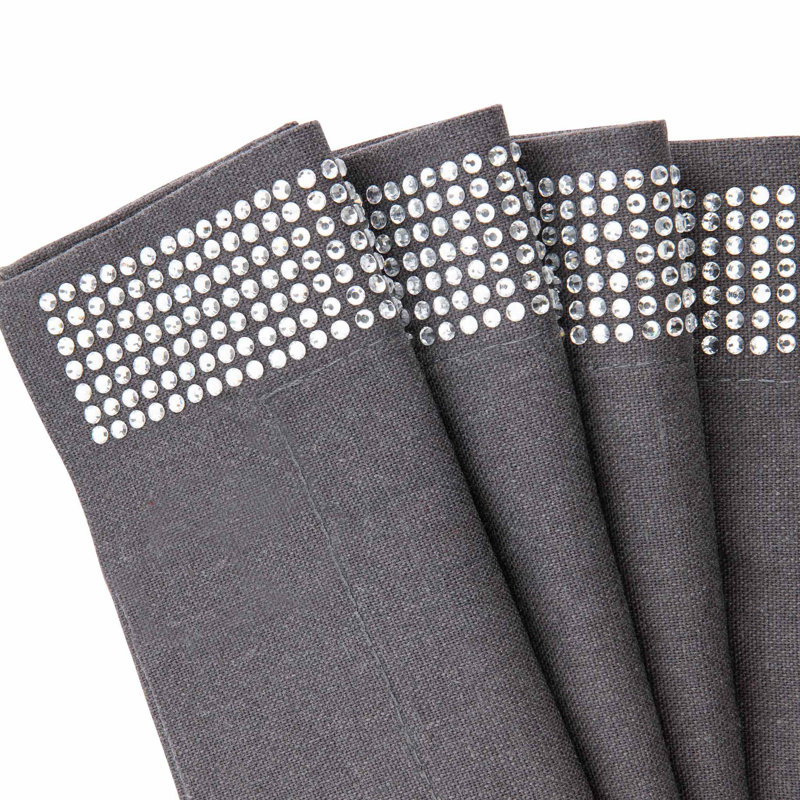 Sparkles Home | Ensemble de serviette à rayures Rhinestone | Carré 20 po | Mélange de coton et lin | Ensemble de 2