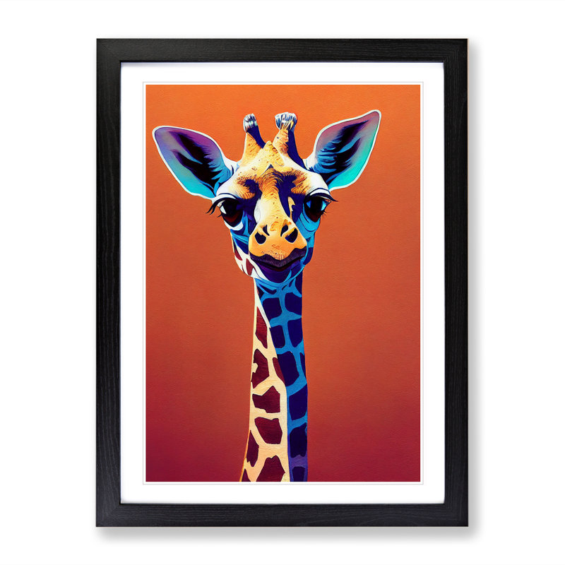 Colourful Giraffe No.1 - Single Picture Frame Painting, 64cm H x 46cm W x 2cm D, Black