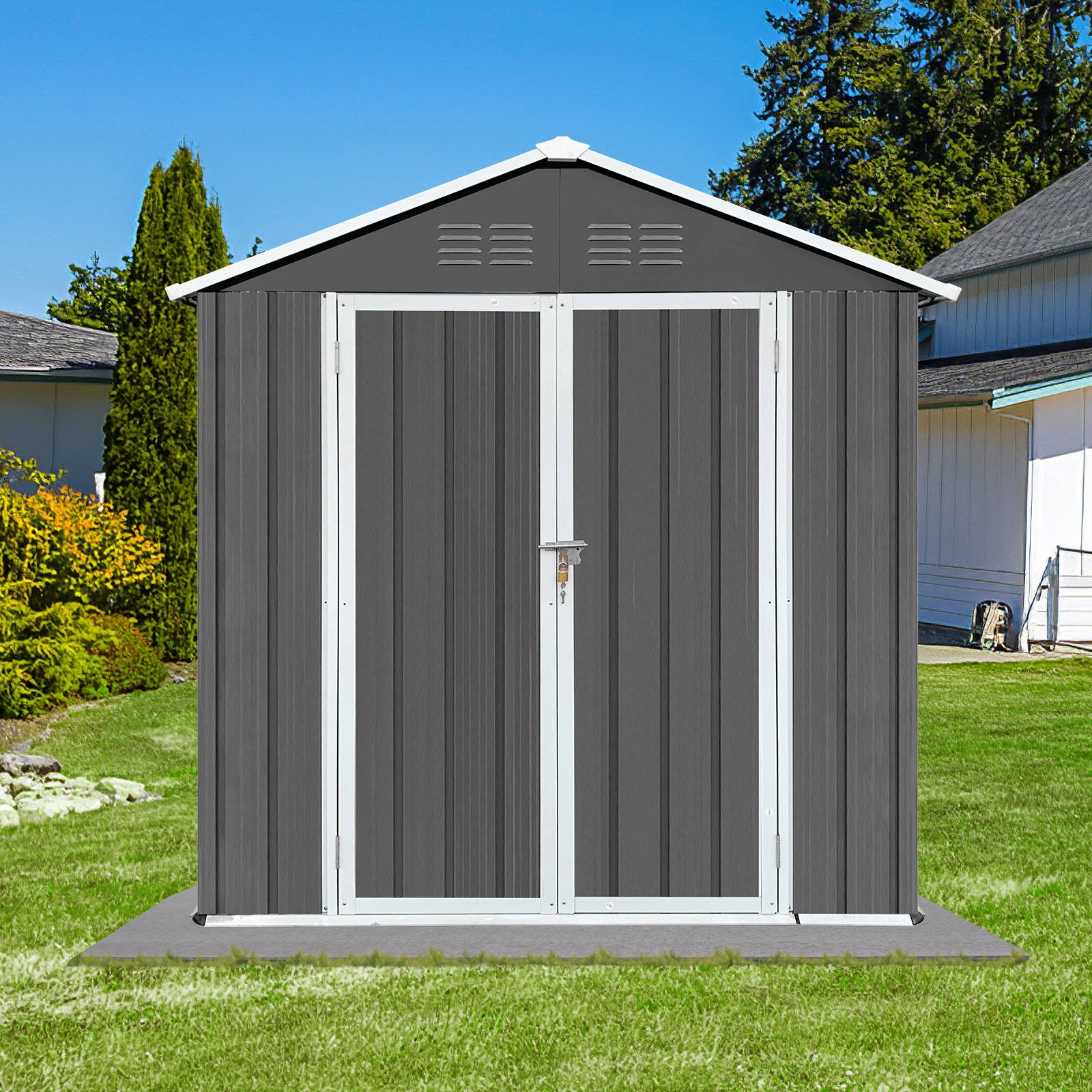 Outdoor Storage Shed 6ft x 4ft, Tool Shed Storage House with Door, Metal Sheds Outdoor Storage Iyofe Siding Color: Gray