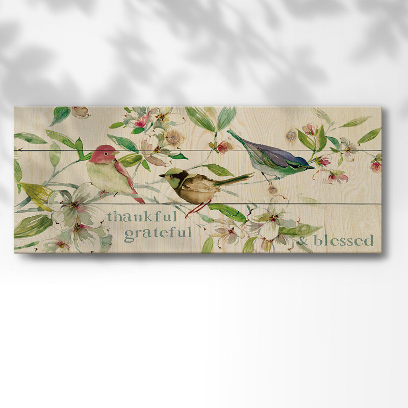 «Grateful Thankful Blessed Birds», reproduction sur toile, H 8 po x l 20 po x P 1,5 po