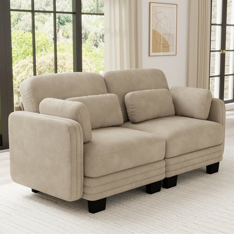 Canapés d'angle à compression, canapé modulaire en chenille camel, intérieur moderne et compact
