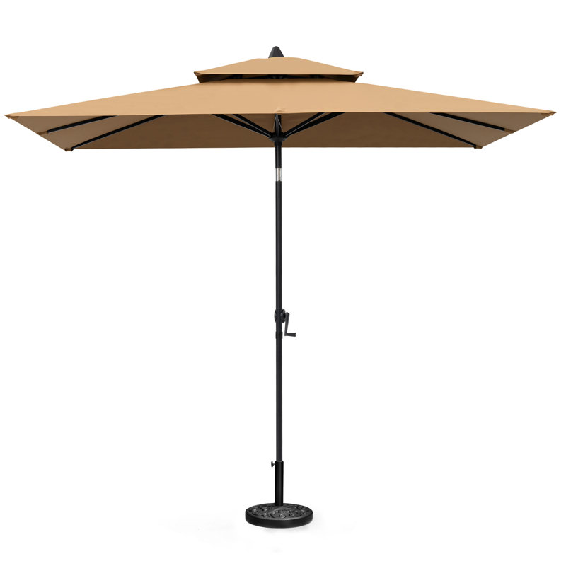 Parasol de marché rectangulaire de 116 po x 77 po avec base, Tanné