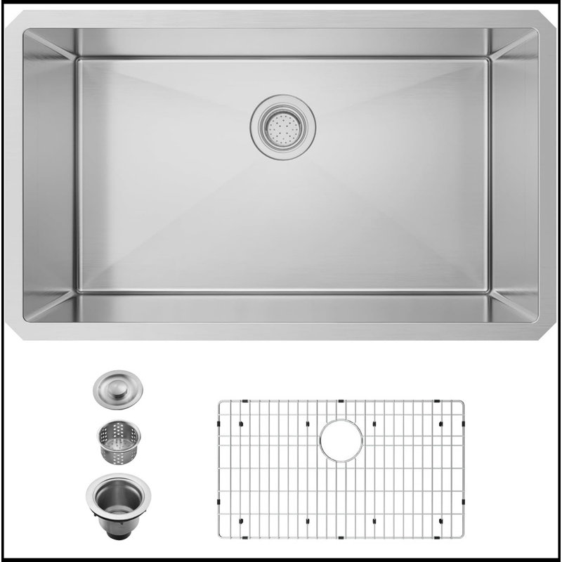Évier de cuisine encastré en acier inoxydable 304 avec grille d'évier