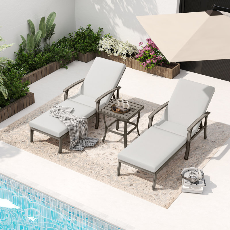 Ketisha Outdoor Metal Chaise Lounge Set with Table , Cushion Included