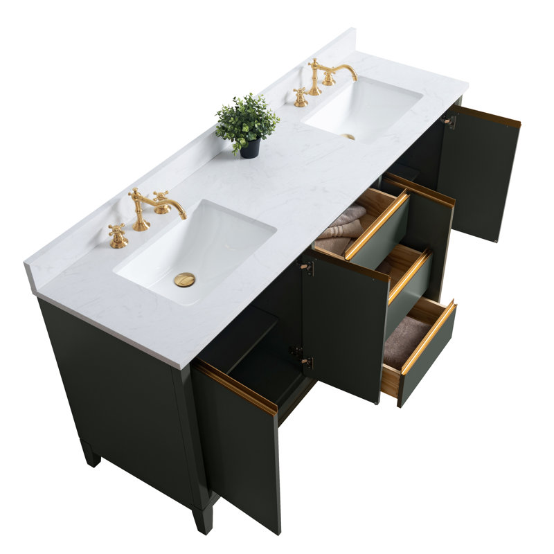 Meuble-lavabo double 60 po avec comptoir, Vert rétro, Lit double, 72"