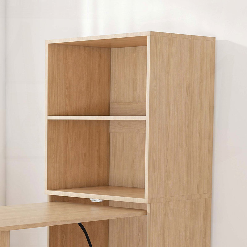 Bureau extensible extensible avec tablettes et roulettes de rangement - Conception pliable et peu encombrante, Beige