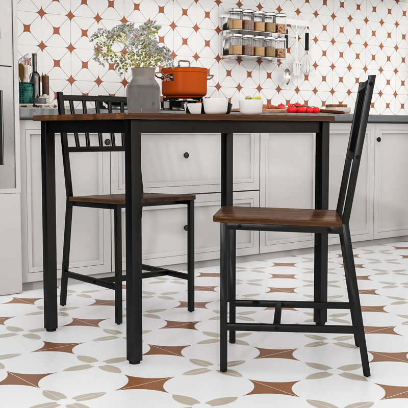 Ensemble de table de salle à manger 3 pièces avec chaises, Noyer, noir