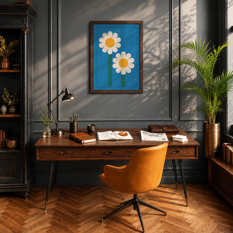 Twin Daisies Botanical - Framed Print, Walnut, A1 - 84.1 x 59.4 cm