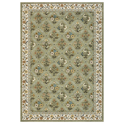 Machine Washable Bordered Rug Non Slip Rug Floral Foldable Rugs for Living Room Bedroom Playroom Nursery Dorm
