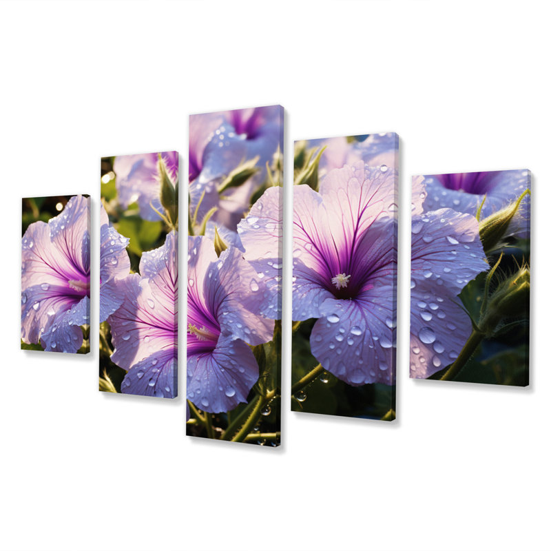 «Purple Morning Glory Graceful I», impression d'art mural floral - 5 panneaux