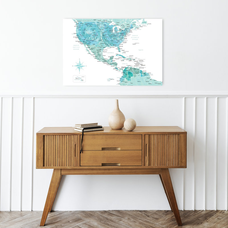 Watercolor Americas Map Contemporary City Wall Art Print 1 Piece Wrapped Canvas Wall Art, 60.96cm H x 40.64cm W