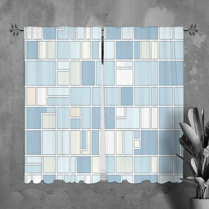 Mondrian Window Curtains Geometric Blue Drapes, H 61 po x l 20 po