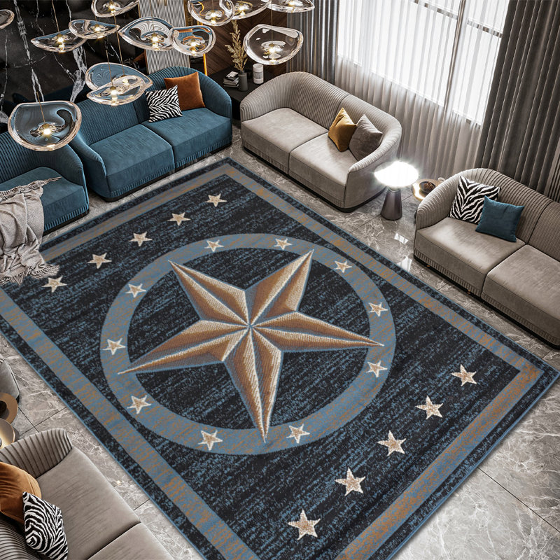 Tapis Aaleeyah Western | Design médaillon étoile solitaire | Polypropylène | Tapis décoratif d'intérieur, Marine